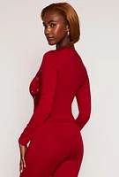 Womens Rhinestone Fishnet Detail Long Sleeve Top, Red, Size M