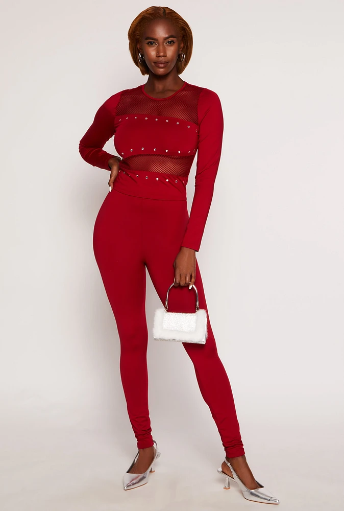 Womens High Waisted Leggings, Red, Size L