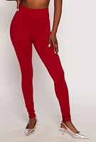 Womens High Waisted Leggings, Red, Size L