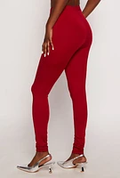 Womens High Waisted Leggings, Red, Size L