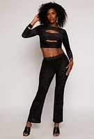 Womens Velvet Burnout Zebra Print Cut Out Crop Top, Black, Size XL
