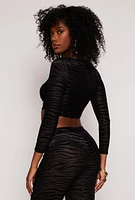 Womens Velvet Burnout Zebra Print Cut Out Crop Top, Black, Size XL