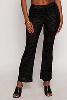 Womens Velvet Burnout Zebra Print Mesh Pants, Black, Size M