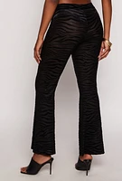 Womens Velvet Burnout Zebra Print Mesh Pants, Black, Size M