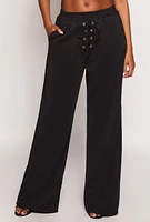 Womens Lace Up Detail Wide Leg Pants,