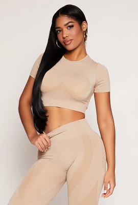 Womens Seamless Active Crop Top, Beige, Size M-L