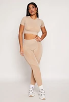 Womens Seamless Active Crop Top, Beige, Size M-L