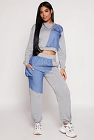 Womens Chambray Color Block Pull On Sweatpants,