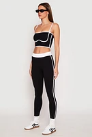 Womens Seamless Contrast Trim Cropped Cami, Black, Size M-L