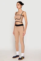 Womens Seamless Contrast Trim Cropped Cami, Beige, Size S-M