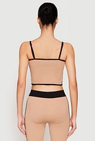 Womens Seamless Contrast Trim Cropped Cami, Beige, Size S-M