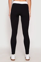 Womens Contrast Trim Ribbed Knit Leggings, Black, Size S-M