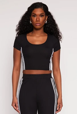 Womens Varsity Stripe Short Sleeve Crop Top,