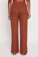 Womens Rib Knit Varsity Stripe Wide Leg Pants, Brown, Size L