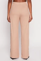 Womens Rib Knit Varsity Stripe Wide Leg Pants, Khaki, Size M