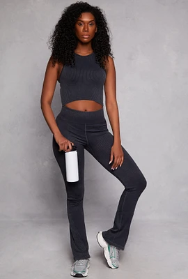Womens Ribbed Knit Pull On Pants, Black,