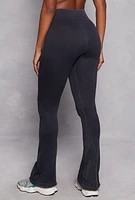Womens Ribbed Knit Pull On Pants, Black,