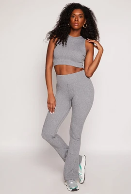 Womens Ribbed Knit Pull On Pants, Grey, Size M