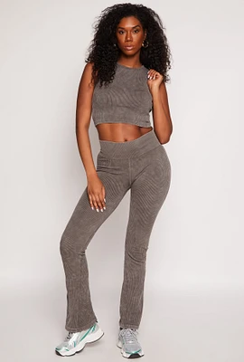 Womens Ribbed Knit Pull On Pants, Brown, Size S