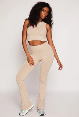 Womens Ribbed Knit Pull On Pants, Khaki, Size L