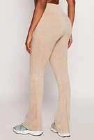 Womens Ribbed Knit Pull On Pants, Khaki, Size L