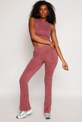 Womens Ribbed Knit Pull On Pants, Burgundy, Size M