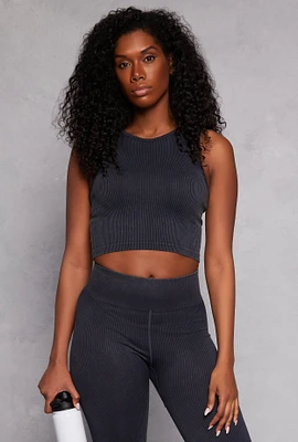 Womens Seamless Ribbed Knit Cropped Tank Top, S