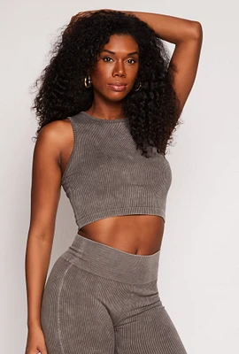 Womens Seamless Ribbed Knit Cropped Tank Top,