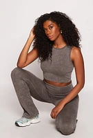 Womens Seamless Ribbed Knit Cropped Tank Top, Brown, Size M