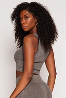 Womens Seamless Ribbed Knit Cropped Tank Top, Brown, Size M