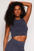 Womens Seamless Ribbed Knit Cropped Tank Top, Blue, Size L