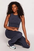 Womens Seamless Ribbed Knit Cropped Tank Top, Blue, Size L