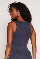 Womens Seamless Ribbed Knit Cropped Tank Top, Blue, Size L