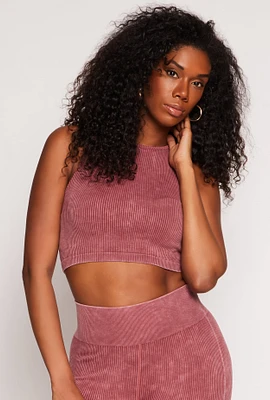 Womens Seamless Ribbed Knit Cropped Tank Top,