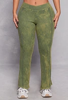 Womens Acid Wash Pintuck Flare Pants,