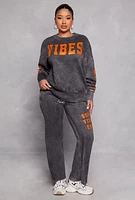 Womens Acid Wash Good Vibes Only Sweatshirt, Grey, Size M