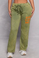 Womens Acid Wash Good Vibes Only Sweatpants, Green, Size L