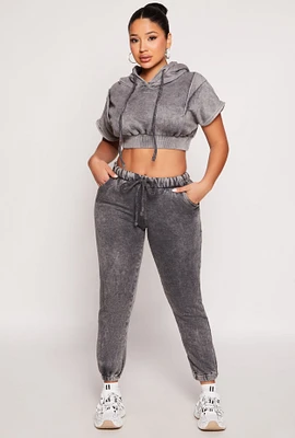 Womens Acid Wash Fleece Drawstring Joggers,