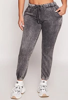 Womens Acid Wash Fleece Drawstring Joggers, Grey, Size S