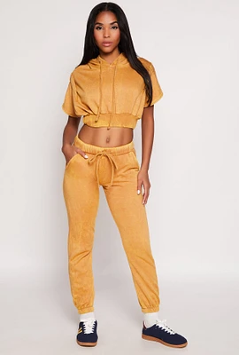 Womens Acid Wash Fleece Drawstring Joggers, Yellow,
