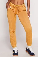 Womens Acid Wash Fleece Drawstring Joggers, Yellow, Size S