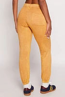 Womens Acid Wash Fleece Drawstring Joggers, Yellow, Size L