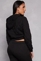 Womens Quilted Cropped Hoodie, Black, Size M