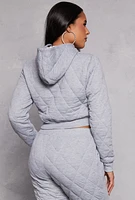 Womens Quilted Cropped Hoodie, Grey, Size XL