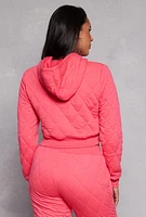 Womens Quilted Cropped Hoodie, Pink, Size XL