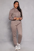 Womens Quilted Cropped Hoodie, Brown, Size L