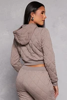 Womens Quilted Cropped Hoodie, Brown, Size L