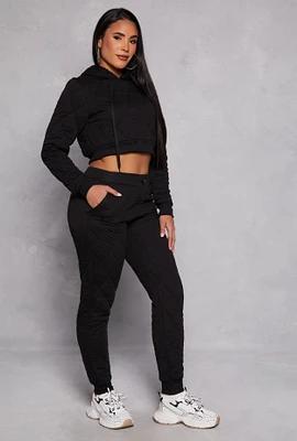 Womens Quilted Toggle Drawstring Joggers, Black, Size M