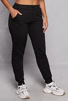 Womens Quilted Toggle Drawstring Joggers, Black, Size M