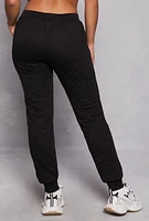 Womens Quilted Toggle Drawstring Joggers, Black, Size M